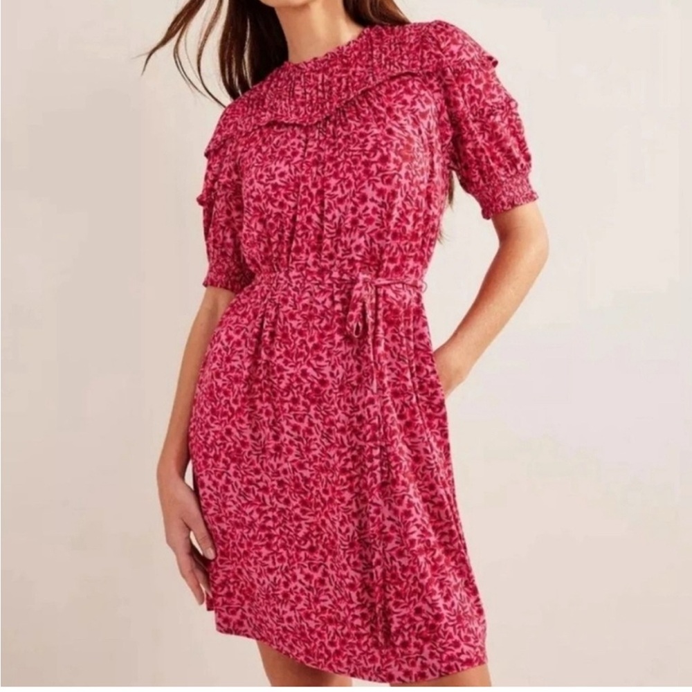 Boden Yoke Detail Gin Fizz Pink Floral Short Sleeve Jersey Dress